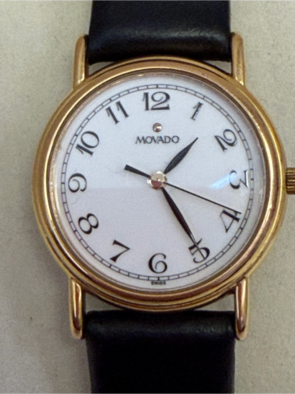 Vintage Movado Museum Quartz Watch Gold Tone White Dial Swiss New Battery
